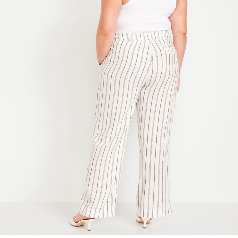 Old Navy XL Long Gray Striped Linen Extra High Rise Taylor Wide Leg Trouser